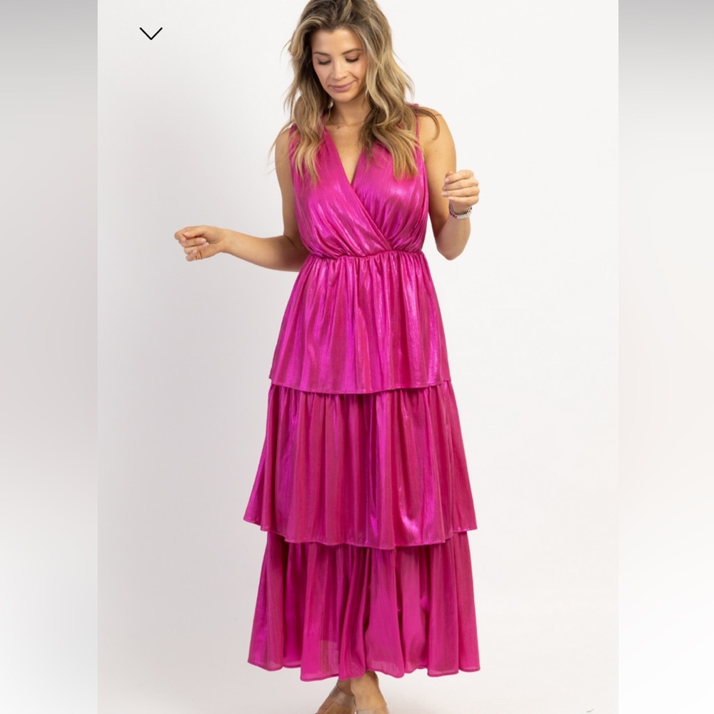Hot Pink Shimmering Maxi Dress. NWT